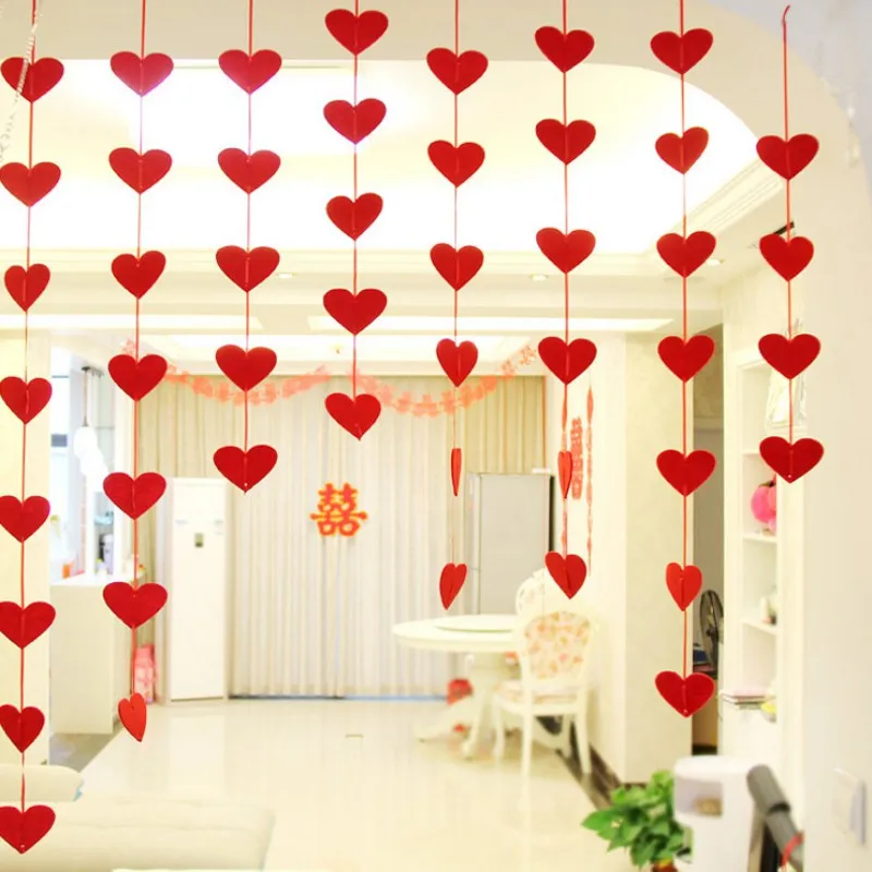 

3M 16 Flowers String Decoration DIY Peach Heart Hanging Ornaments For Wedding Valentine's Day Wall Door Decoration