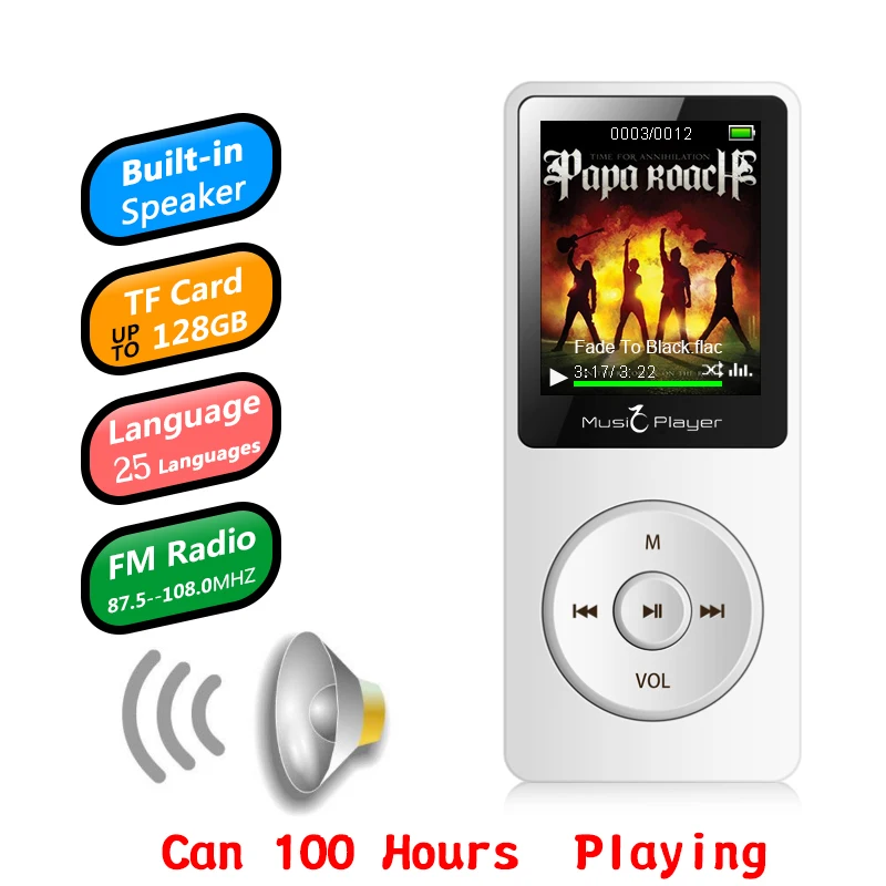

IQQ 8GB mp3 100Hours Music playing HIFI lossless MP4 player Built-in Speaker MP4 with E-book video photo FM radio voice recorder