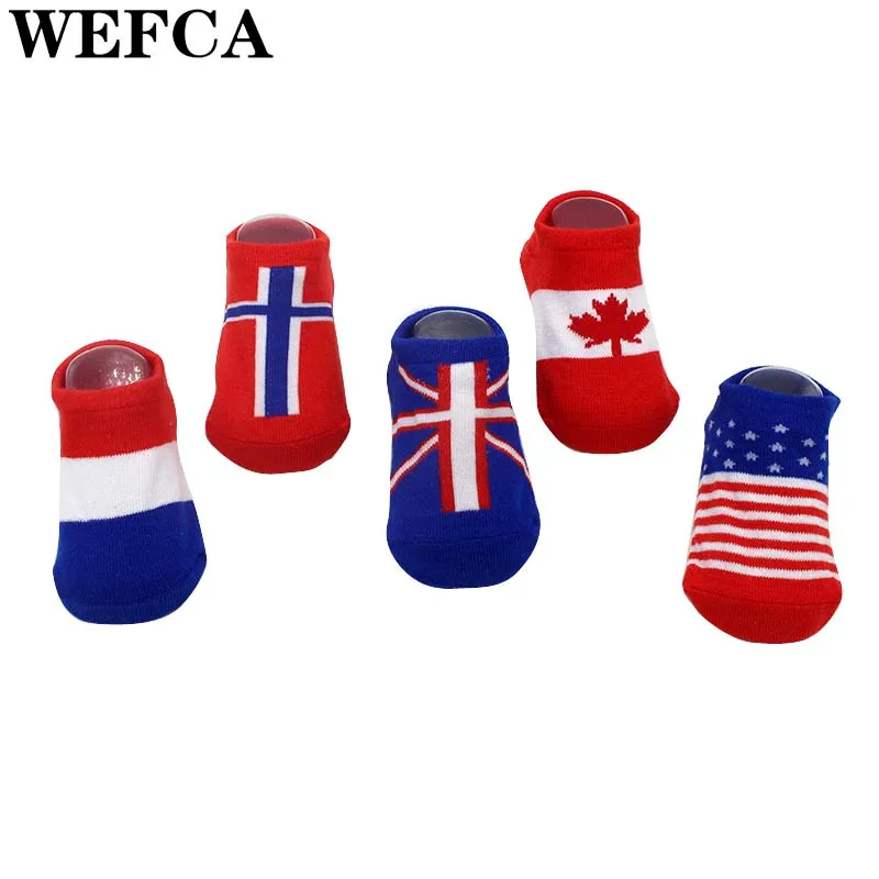 Baby Boy Socks Newborn Girls National Flag Pattern Anti Slip Short Socks Breathable Soft Baby Stuff 0-2 Years