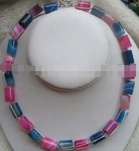 

huij 003070agate pillar pink blue 10*14mm necklace 17