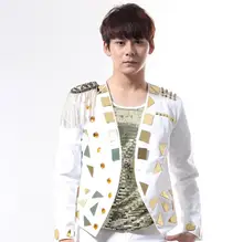 Personalized badges rivets blazer men latest coat designs suit men costume singer dance punk rock suits for men's stage white