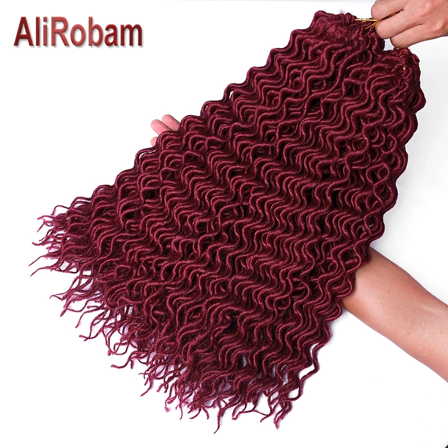 AliRobam богиня искусственные локоны в стиле Crochet волосы 18 дюймов длинные косички из вьющихся волос Синтетические плетение волос Бургундия 24