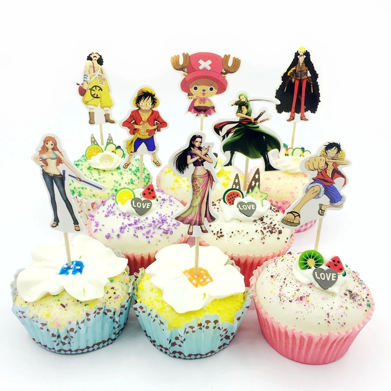 24pcs Cartoon Anime One Piece Pirate King Theme Cupcake Topper Pick Boy 