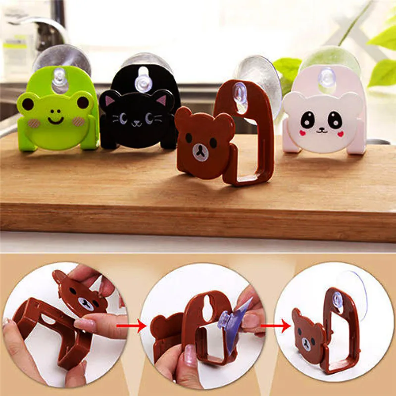 

1 Pcs Carton Print Dish Cloth Sponge Holder With Suction Cup Mini Bathroom Shelves Soap Holder