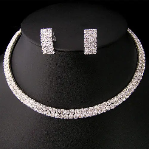 

Genuine lady bridal jewelry Unusual Fashion Jewellery Women's Bride Austria Crystal 2 Row Necklace Earring Set