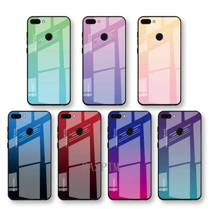 

CASPTM Tempered Glass Case For Honor 10 Lite 8X Gradient Soft Frame Back Cover For Huawei Mate 20 10 P20 Pro Lite Nova 3i 3 3E