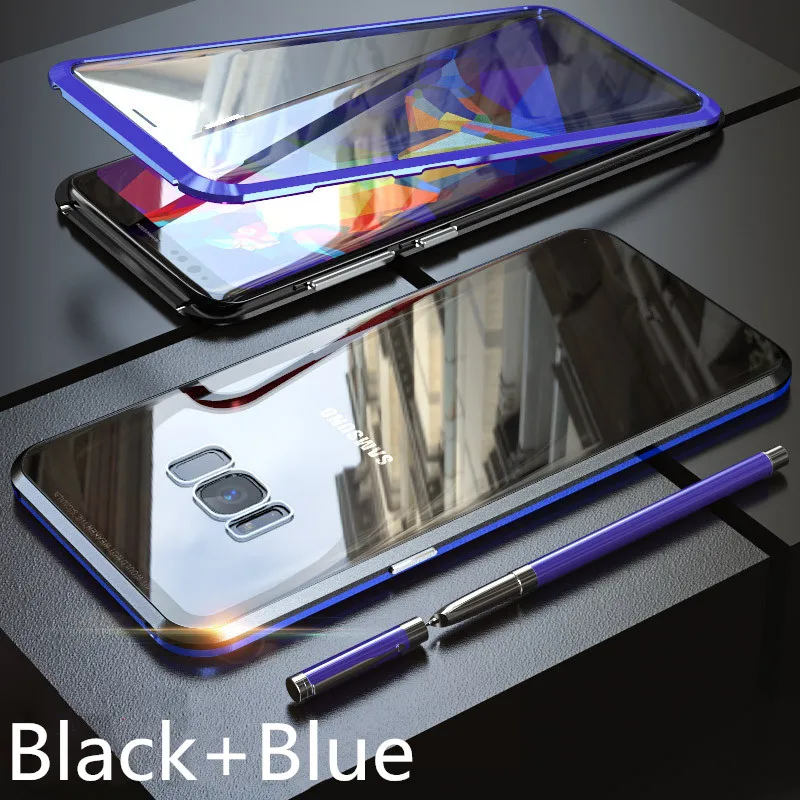 360 магнитный чехол с полным покрытием для samsung Galaxy S10 S10e S10 Plus 5G S8 S9 Plus Note 8 9 с защитой экрана из закаленного стекла - Цвет: Black and Blue