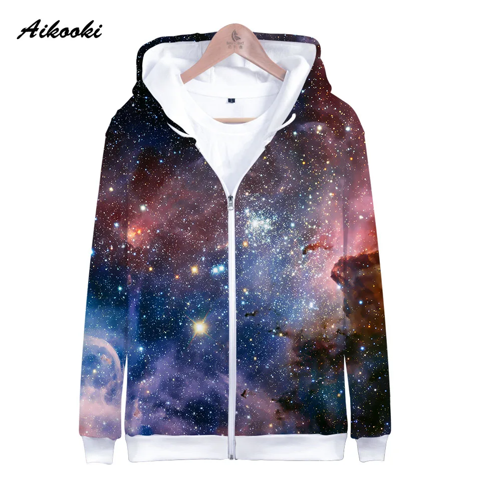 Aikooki Space Galaxy Zipper Hoodies Men/Women Sweatshirt Hoody Stars Of Space Galaxy Hooded Boy/Girls Autumn Winter Polluver Top