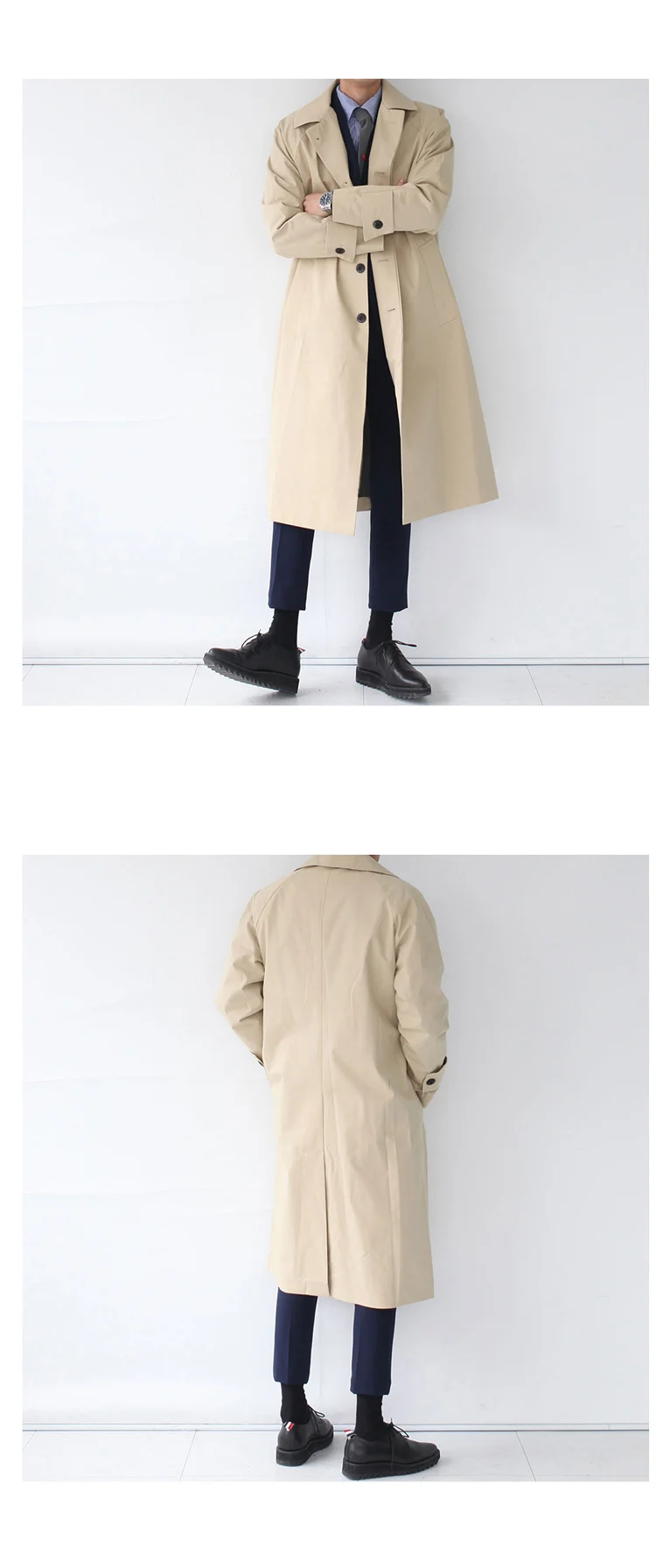 Мужская модная однотонная Повседневная Свободная куртка цвета хаки/черный верхняя одежда пальто для мужчин корейский стиль длинный Тренч кардиган пальто