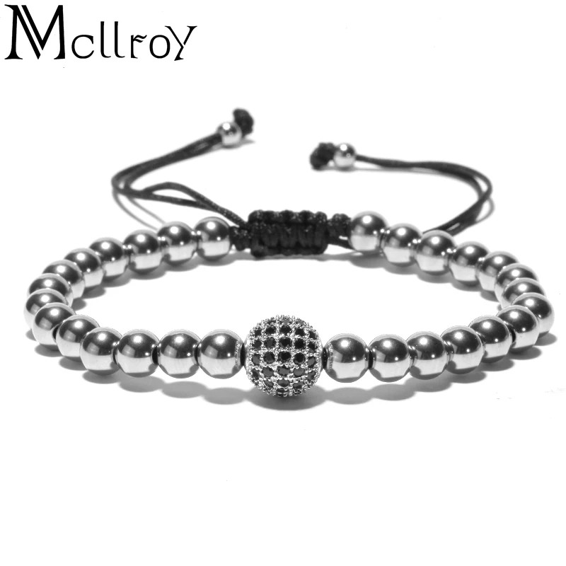 Mcllroy natural stone bracelet 8mm volcanic white pine stone woven adjustable bracelets men women charm bracelet friendship
