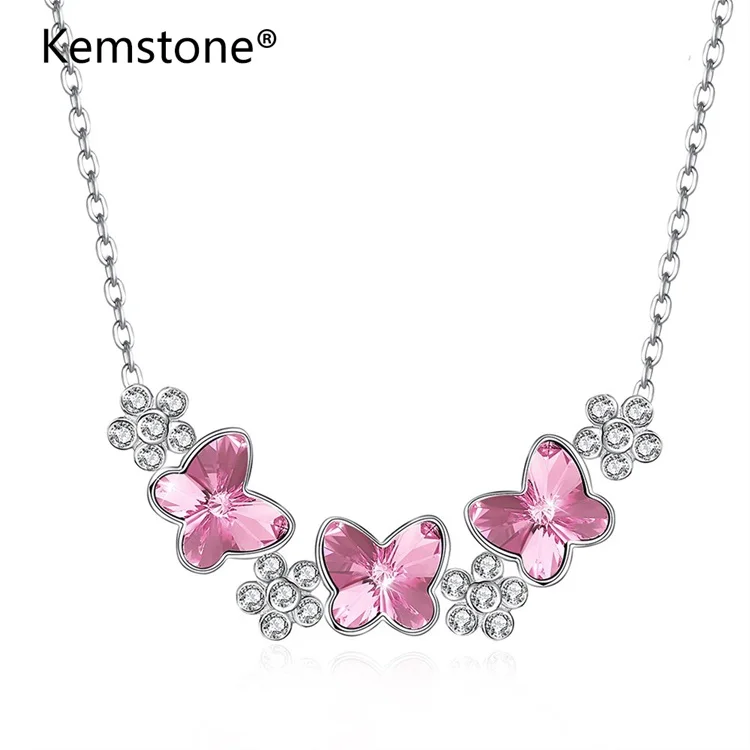 

Kemstone Elegant Crystals Exquisite Butterfly Pendant Necklace Fashion Thin Chain Collar Necklace Jewelry Romantic Gift
