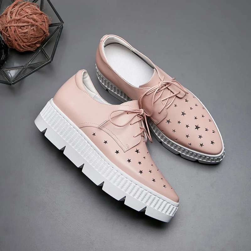 Plataforma Mujer Las hacia Fuera Cuatro Pink Cuero Mujeres La Temporada Encaje De Zapato Hueco Alpargatas Deporte Zapatillas white Genuino Pisos Casuales T1n41S