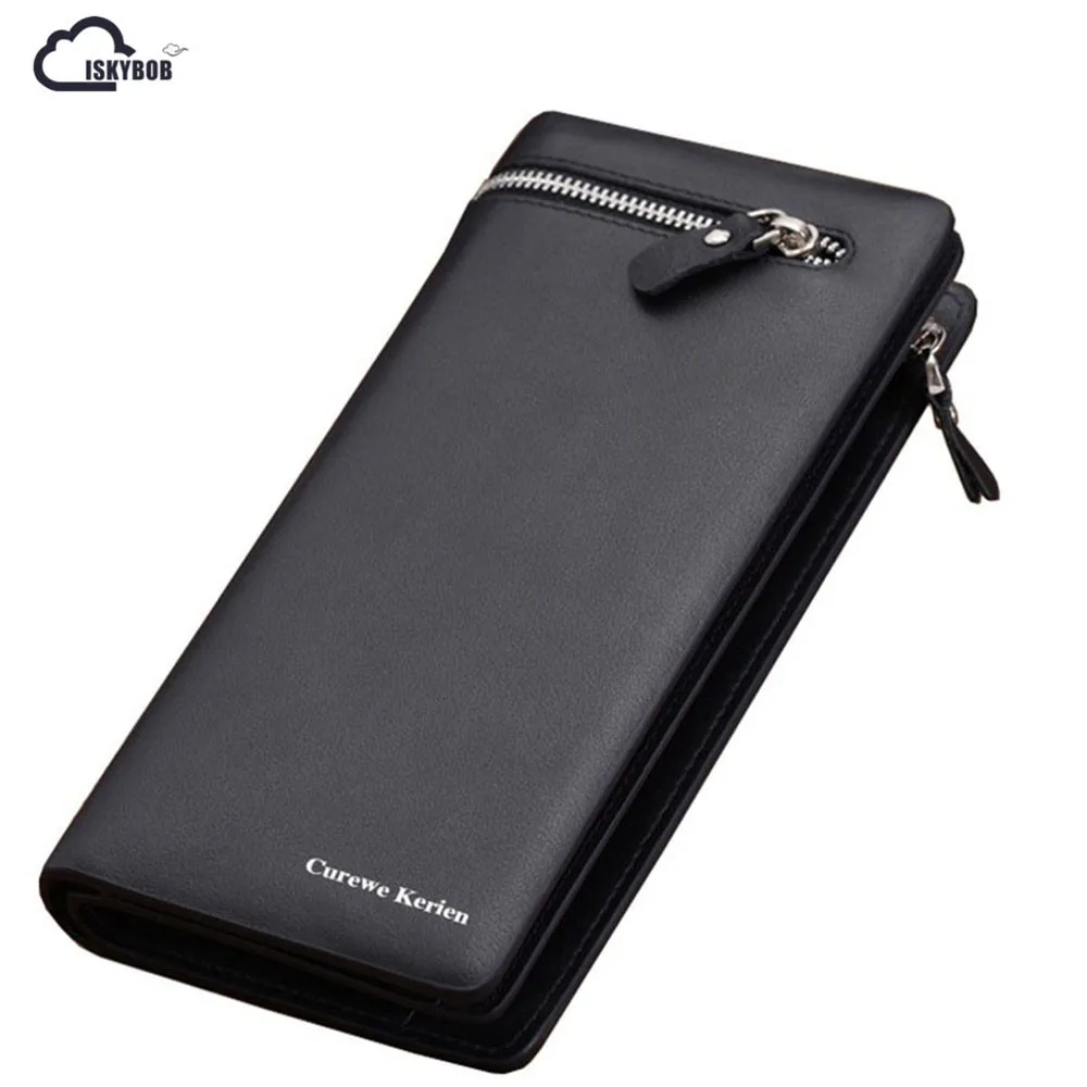 

ISKYBOB Mens Summer Fashion Genuine Leather Handbag Purses Long Bifold Business Wallets Card Case Bag Gift wallet men