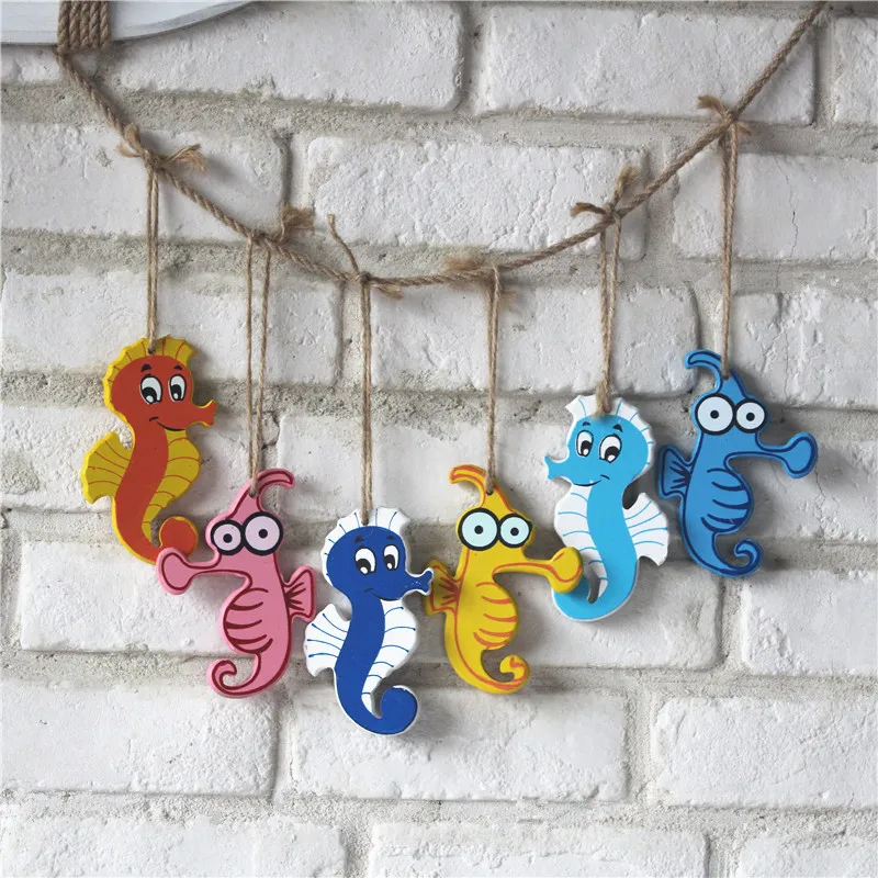 

Mediterranean wooden wall hangings color marine series fish net decoration hippocampus turtle octopus small pendant home crafts
