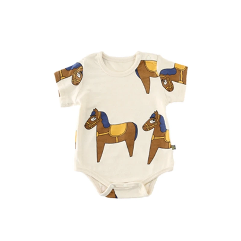 Хлопковые носки для новорожденных боди милые животные лошадь печати с коротким рукавом Летний комбинезон Новое тело для малышей Одежда