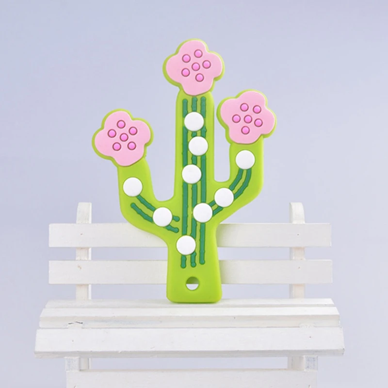 Safety Cactus Design Baby Infant Teether Wooden Ring Safe Teething Toy Gift S