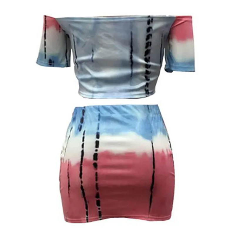 Сексуальный комплект из двух предметов Лето женские Клубные наряды с открытыми плечами укороченный топ и юбка облегающее короткое платье W3