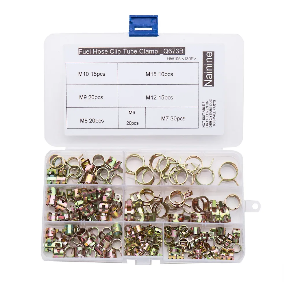 

130Pcs/set 6-15mm Q673B Vacuum Spring Fuel Oil Water CPU Hose Clip Pipe Tube for Band Clamp Metal Fastener Assortment Kit HW105