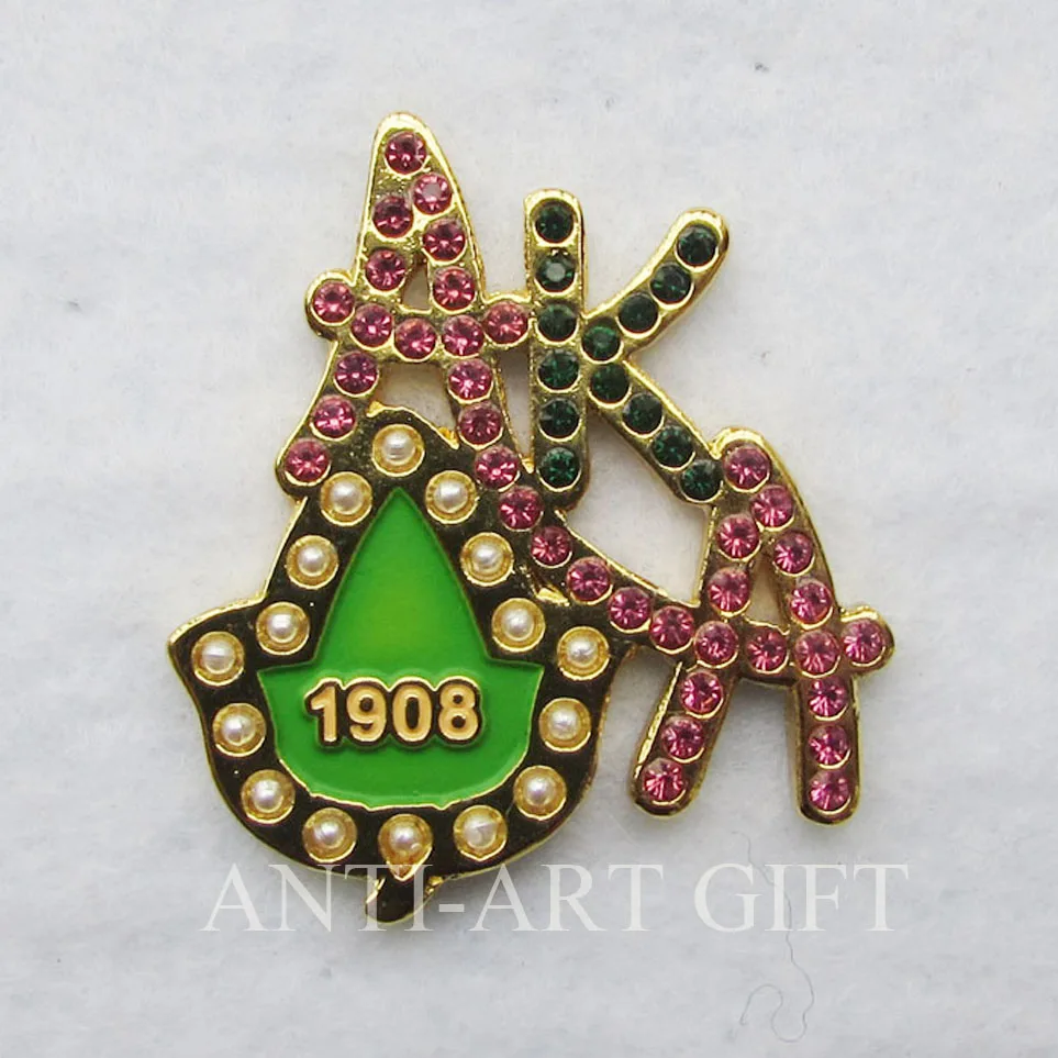 

Diamond inlay metal pin badges gold plated high quality green color