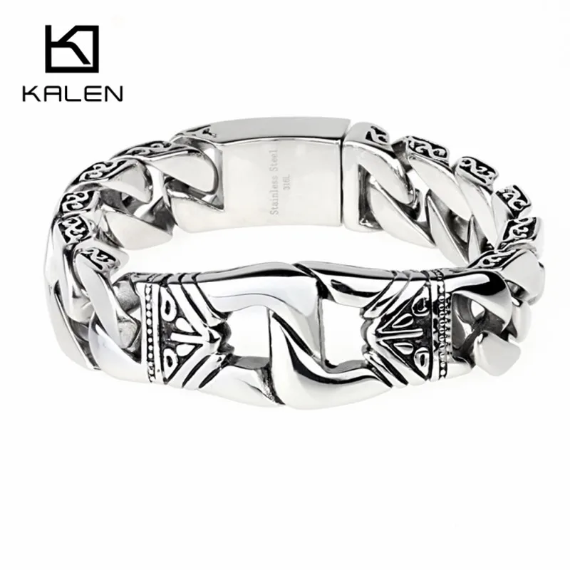 

Kalen 21cm Stainless Steel Handcuff Charm Bracelets Retro Men's Bracelets High Quality Cool Male Biker Jewelry Accessories