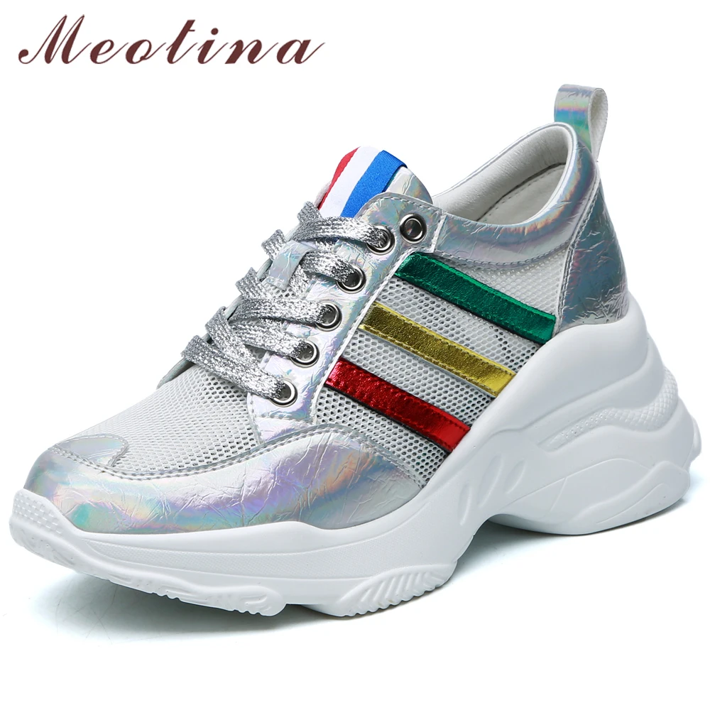 

Meotina Women Shoes Spring Flats Sneakers Mixed Colors Flat Platform Casual Shoes Mesh Lace Up Round Toe Shoes Lady Size 35-39
