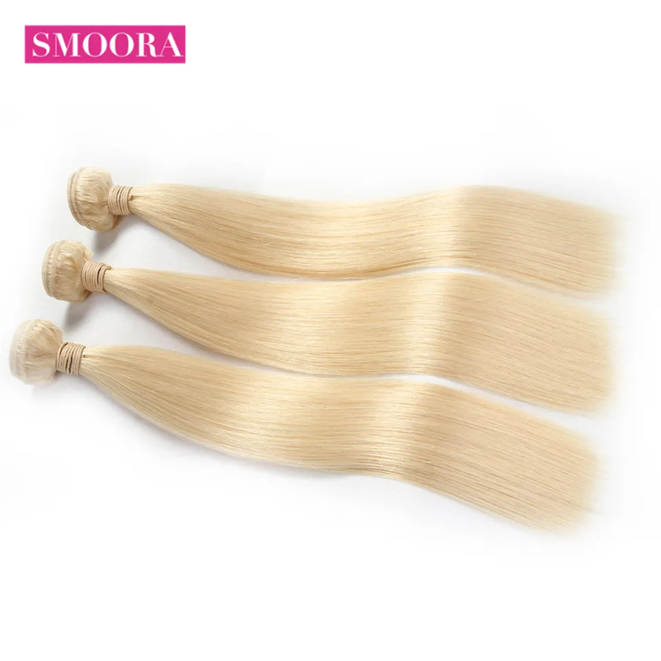 Straight Hair Bundles with Closure Remy 613 Blonde Frontal with Bundles Brazilian Hair Weaves Extension 8-28 inch Smoora