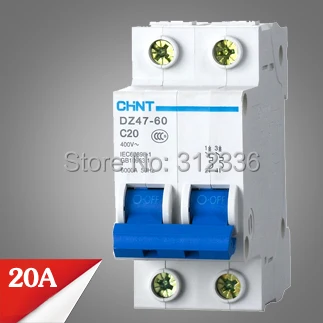 Free Shipping circuit breaker DZ47-60 C20 2P 20A 2 pole domestic C type small air switch unipolar Electric shock protection |