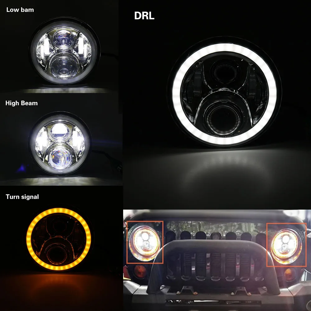  For Jeep Wrangler Jk Tj Super Bright 50W 7 Inch Round LED Headlight White Amber Turn Signal Halo Ring For Lada 4x4 urban Niva (35)