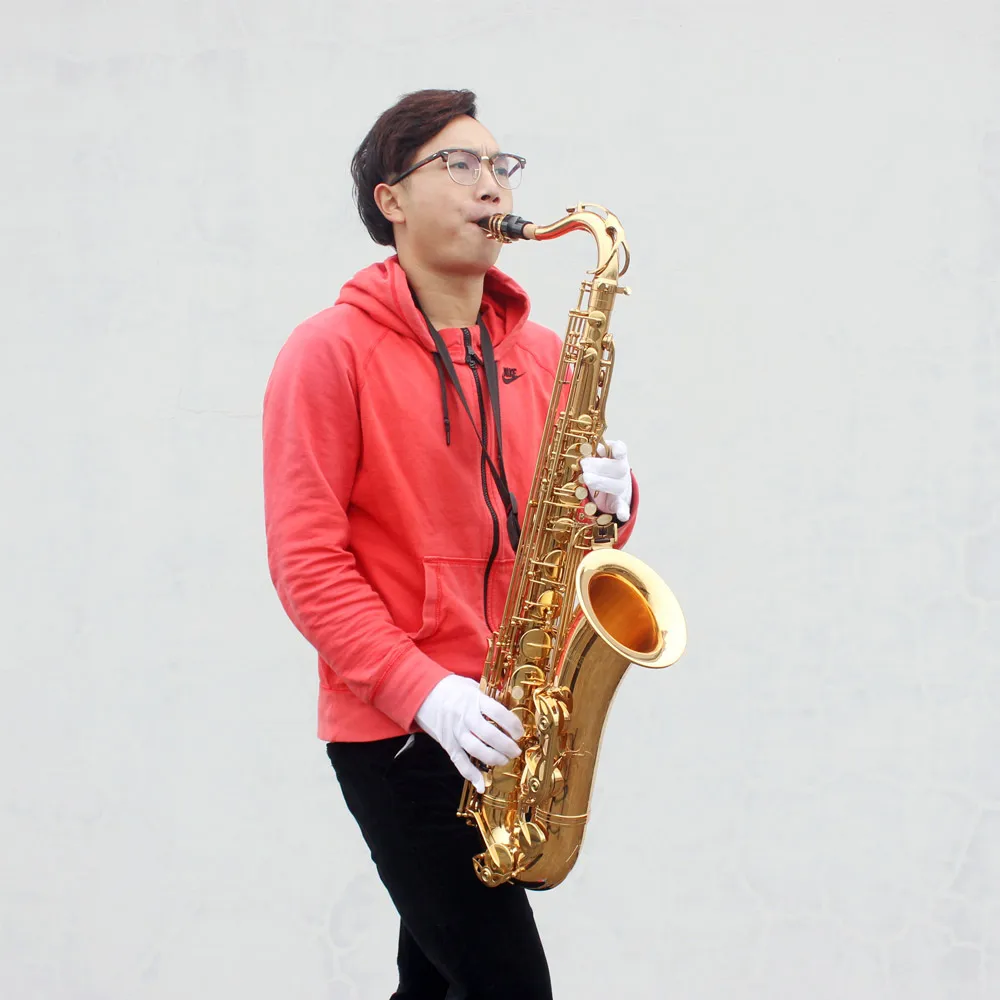 Латунный Bb тенор саксофон с резным узором жемчужно белый корпус кнопки Sax Tenor
