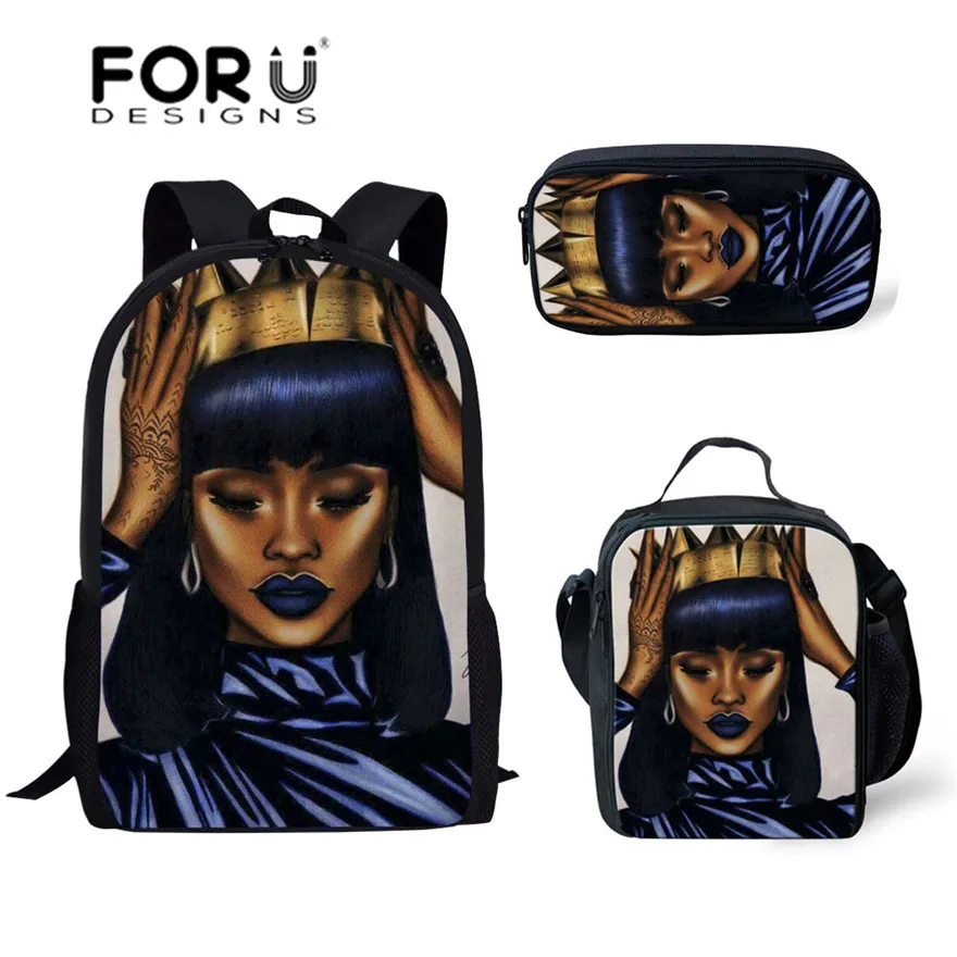 FORUDESIGNS 3 шт./компл. школьные ранцы с принтом черной королевы африканских девочек