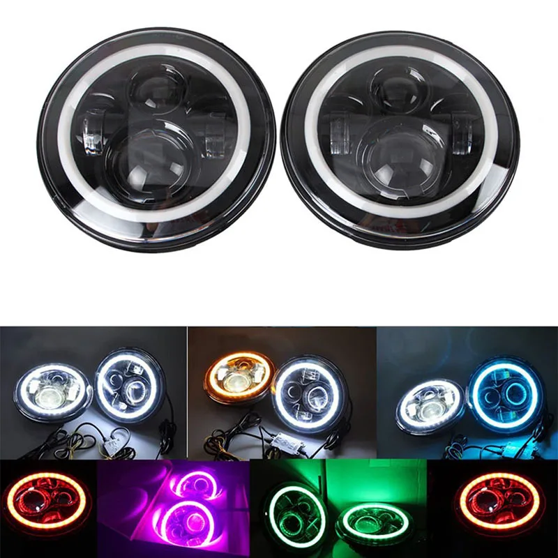 

7'' inch round 45W LED Headlight Bulb with halo ring angel eyes & turn signal lights & DRL Hi/Lo beam for Jeep wrangler jk TJ