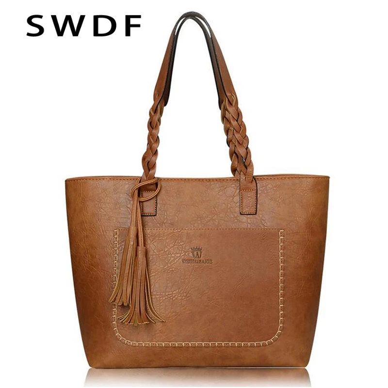 

SWDF 2019 Famous Brand Leather Handbag Bolsas Mujer Large Vintage Tassel Shoulder Bags Women Shopping Tote Bag Purse sac a main