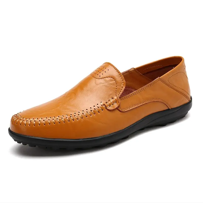 VANCAT/повседневные мужские лоферы без застежки; сезон весна-осень; мужские мокасины; Мужская обувь из натуральной кожи на плоской подошве; большие размеры 37-46 - Цвет: Yellow brown