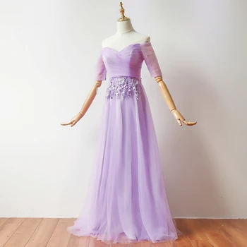 

Muyoms Lolita Style A-line Floral Appliques party Summer violet dress Floor-length purple dress women Christmas dresses