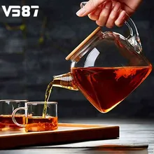 1000 ml glas wasserkocher hohe kapazität handwerk kochgeschirr wasserkrug chinesische blume teekanne filter bambus deckel hitzebeständige