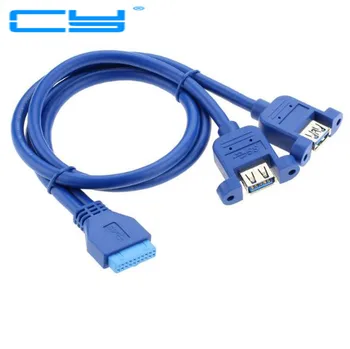 

Blue 0.5m USB 3.0 Motherboard 20pin to USB3.0 Dual Ports A Female connector cable cord 50cm with Screw Mount Type
