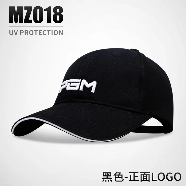 PGM Golf Мужская шляпа летнее средство для защиты от солнца Кепка дышащий хлопок гольф бейсболка Путешествия складной корейский вариант солнца - Цвет: black - front LOGO
