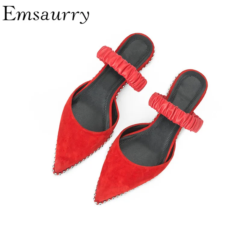 

New Spring 2019 Pointed Toe Mules Elastic Band Shallow Slim Thin Heels Holiday Shoes Women Slippers Zapatos De Mujer