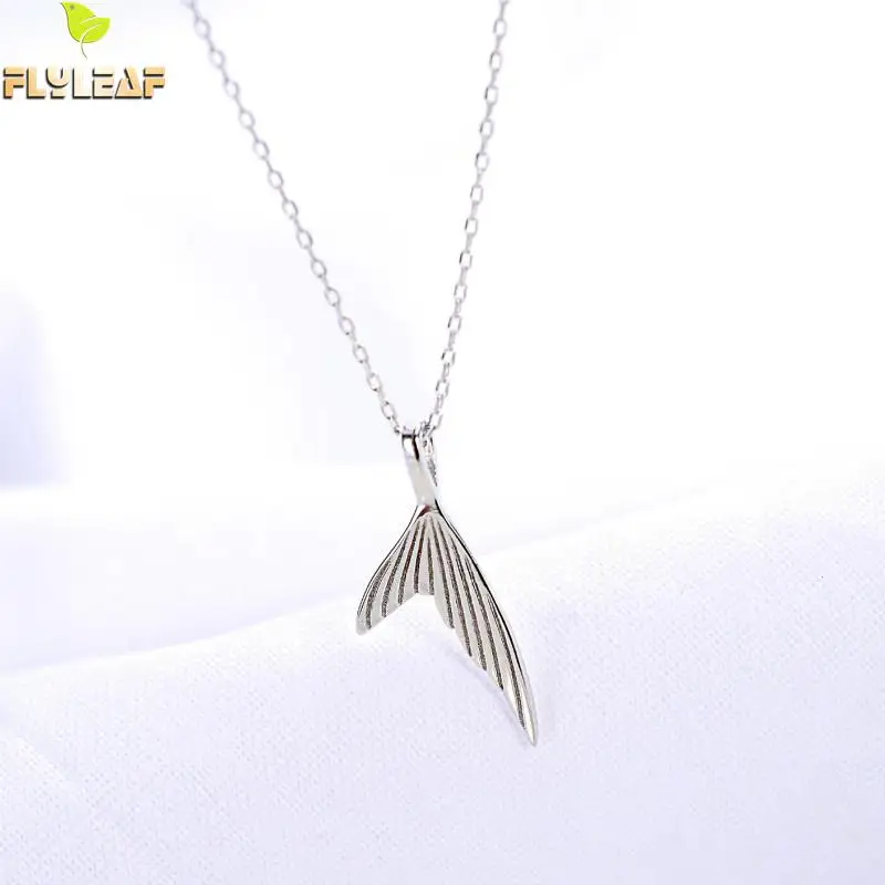 

Flyleaf 100% 925 Sterling Silver Mermaid Tail Necklaces & Pendants For Women Minimalism Lady Lady Fashion Jewelry