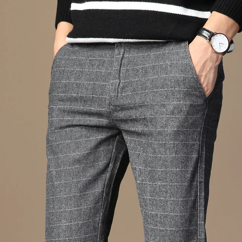 ICPANS мужская одежда брюки плед Бизнес повседневное Slim Fit Pantalon A Carreau Homme классический винтажный клетчатый костюм брюки Свадебные брюки - Цвет: 638 Gray