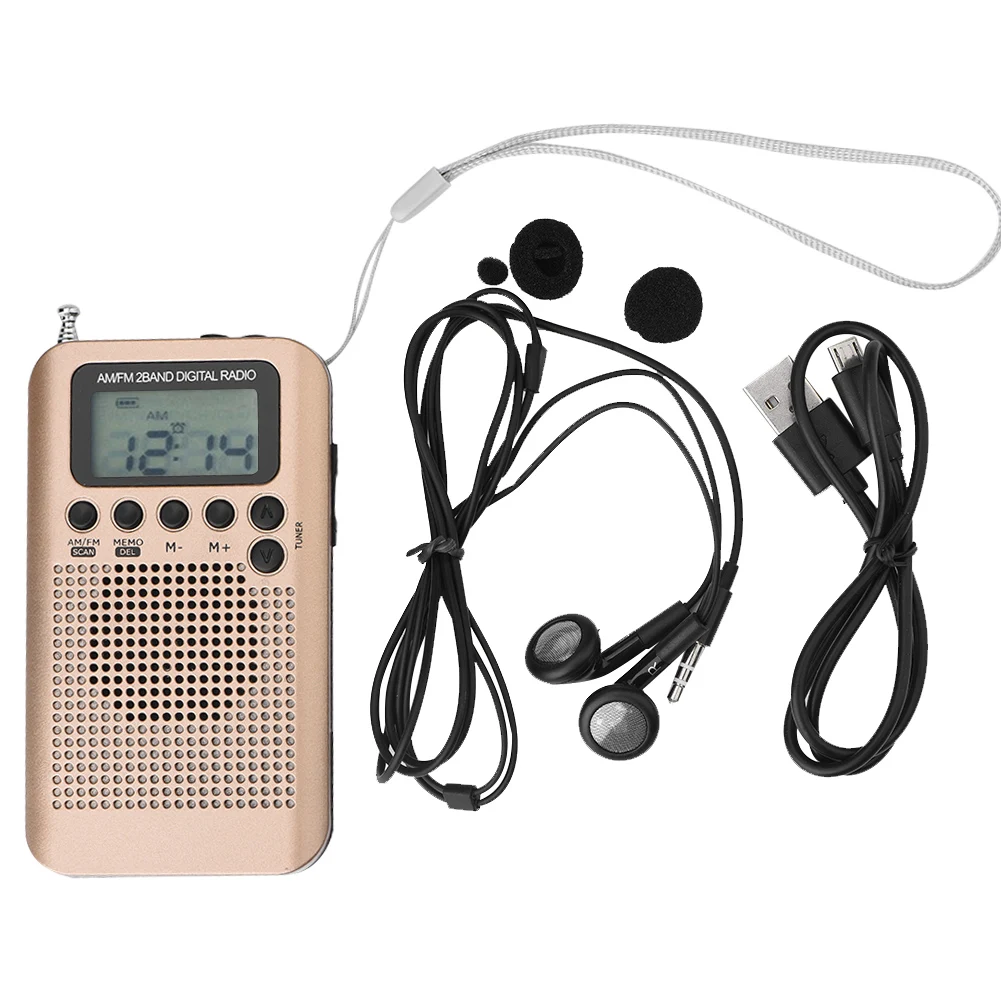 SOONHUA Digital Radio 2 Band 8UV Stereo Radios Digital Tuning Radio AM/FM Decoding Pocket Radios Gold