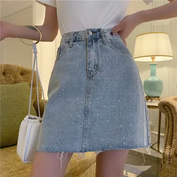 

Hzirip 2019 Summer Chic New High Waist Blue Denim Skirts Appliques Sexy Womens Summer Vintage Mini Skirt Casual Cowboy Skirt