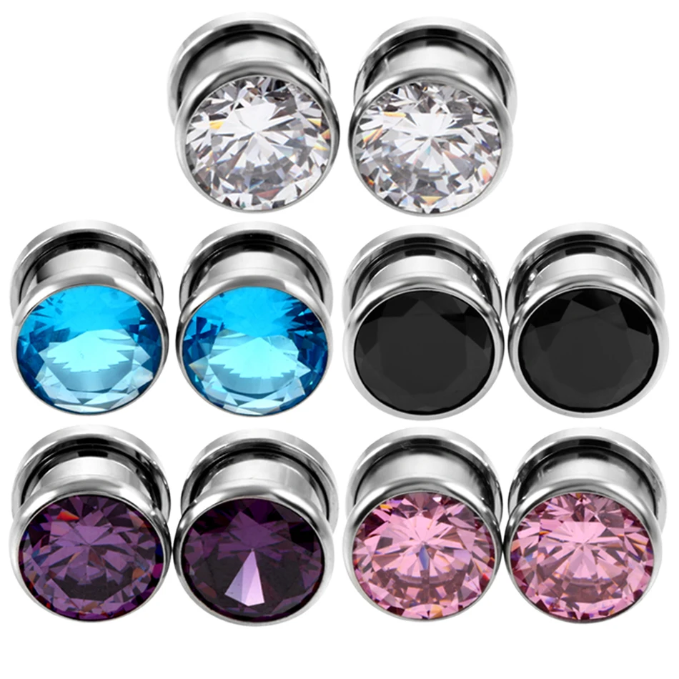 10pcs/lot Steel BLING CZ Crystal Gem Ear Flesh Tunnel Plugs Assorted