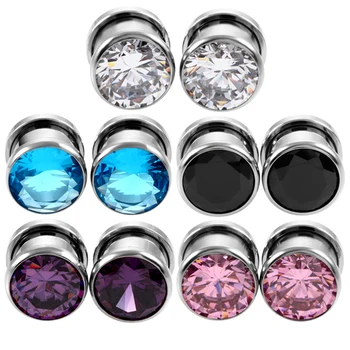

10pcs/lot Steel BLING CZ Crystal Gem Ear Flesh Tunnel Plugs Assorted Color Screw Fit Ear Gauges Stretching Piercing Body Jewelry