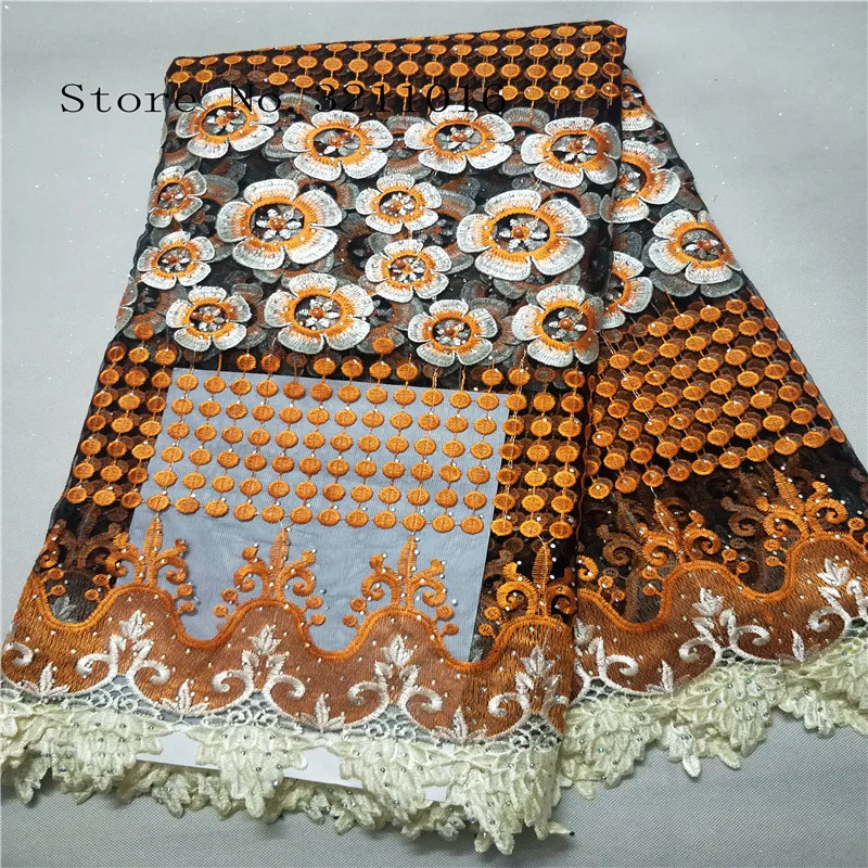 2019 Best selling african cord lace High quality orange french fabric with plenty stones for Nigeria guipure wedding | Дом и сад
