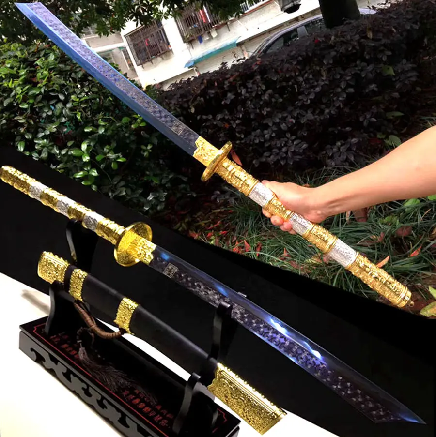 Прочная металлическая ручка для китайского кунг-фу Broadsword Dao Sword Qing Dynasty KangXi Saber синий 1095 крючок из углеродистой стали нож боевой