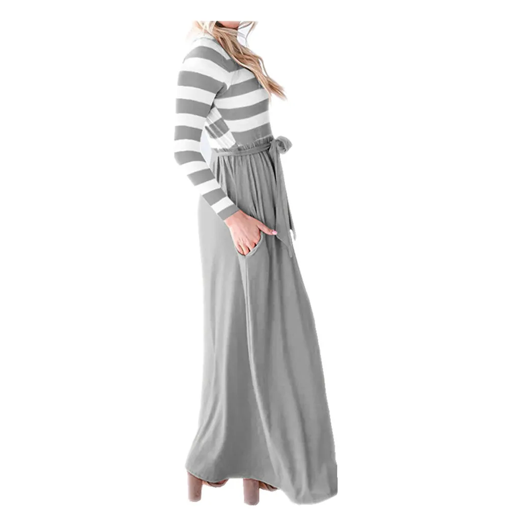 

Winter Christmas Dresses Women Striped Robe Long Sleeve Vintage Party Dress Elegant Plus Size O Neck New