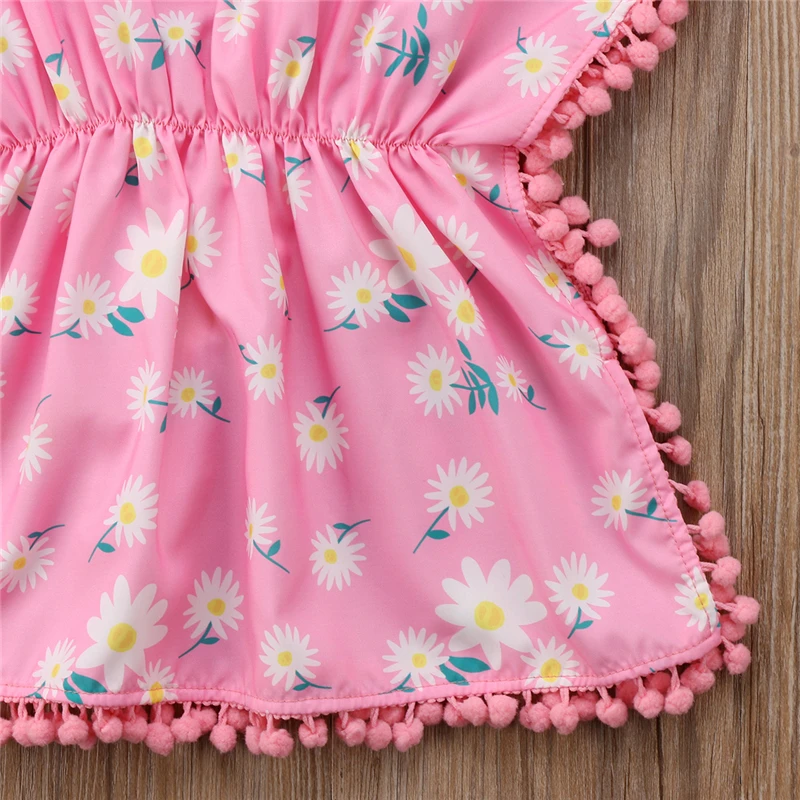 Пляжная одежда для маленьких девочек; детское милое летнее платье с помпоном и цветочным рисунком; детская одежда для пляжа; сарафан; купальный костюм; одежда