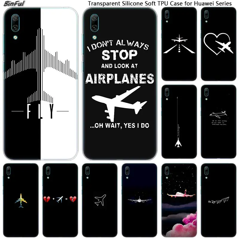 Aircraft Airplane fly patterned Soft Silicone Phone Case for Huawei Mate 10 20 Lite Pro Enjoy 9S Y9 Y7 Y6 Y5 2019 2018 2017 | Мобильные