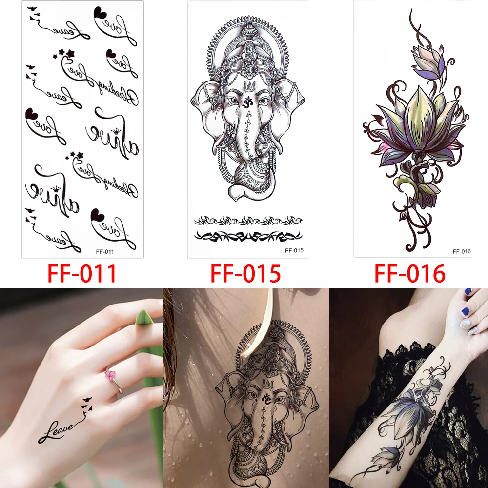 146 Glaryyears 3 Pièceslot Lettre Décalque Temporaire Tatouage Lotus Fleur Corps Doigt Poignet Art Pour Femmes Hommes Faux Noir Tatouage